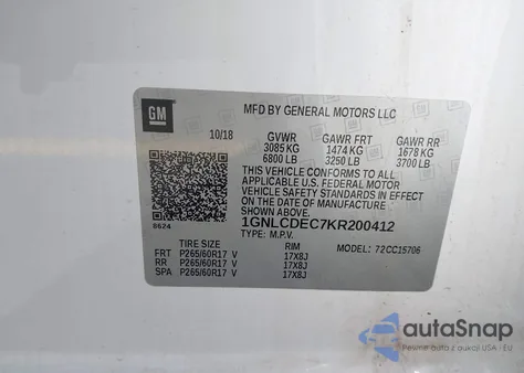 2019 Chevrolet Tahoe Commercial Fleet из США, поврежденный, VIN 1GNLCDEC7KR200412